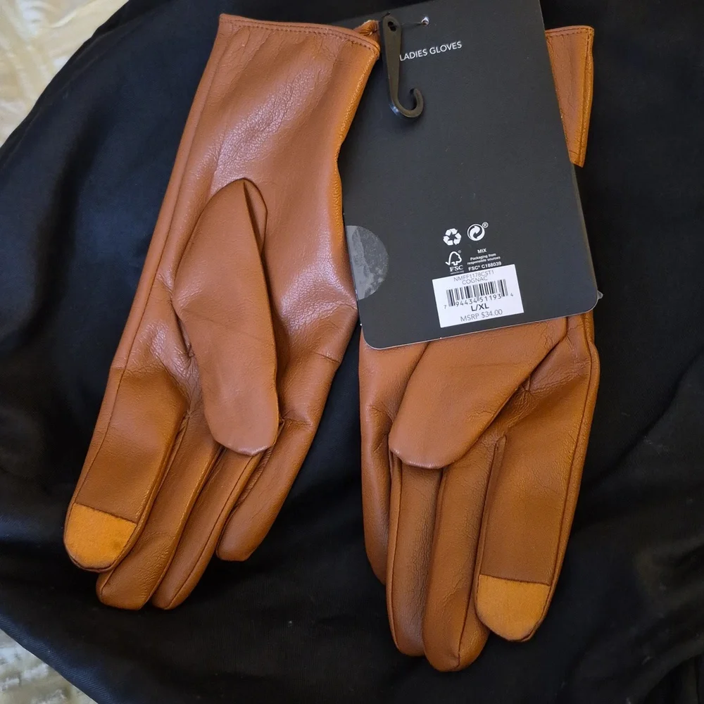 Nicole Miller Cognac Soft vegan leather womens gloves Sz S/M NWT